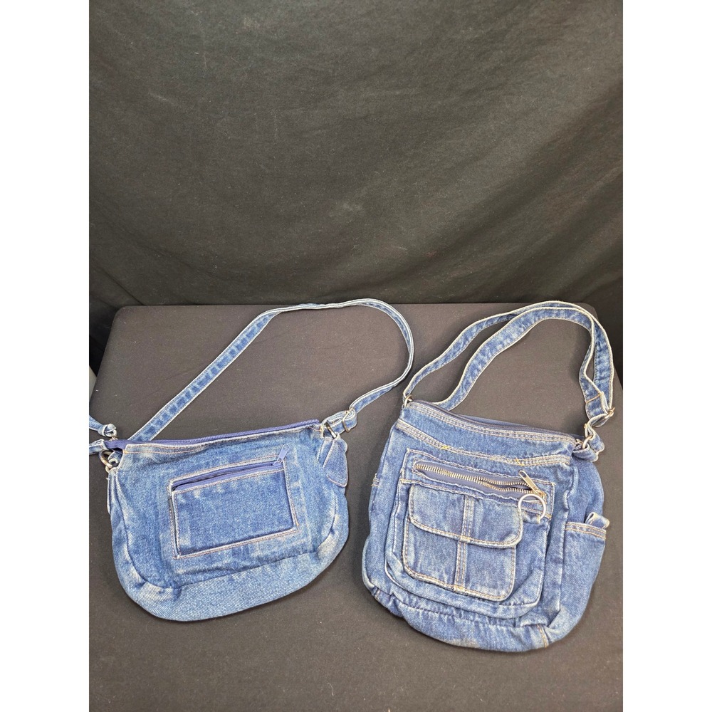 Xhilaration Vintage Denim Shoulder Bag Lot 2pc Blue Jean Y2K Cargo Purse Set